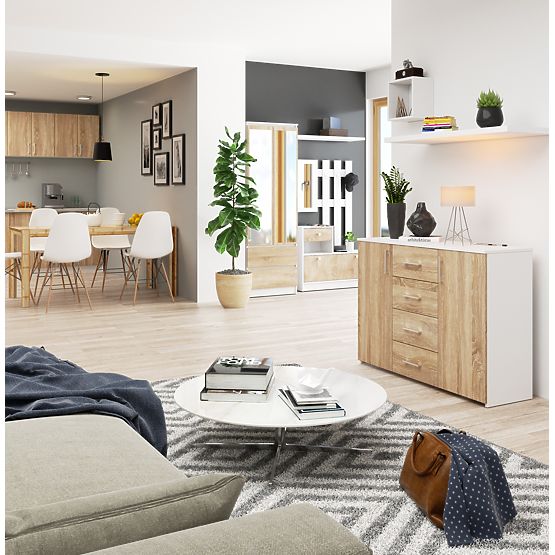 COMODĂ K45 PK ALBĂ / STEJAR SONOMA