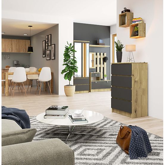 COMODĂ K60 4SZ PK STEJAR ARTISAN / GRI