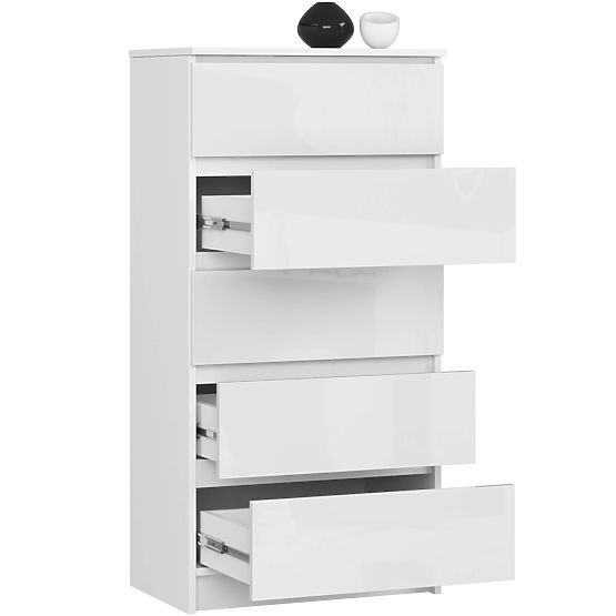 COMODĂ K60 5SZ CLP PK ALB LUCIOASĂ