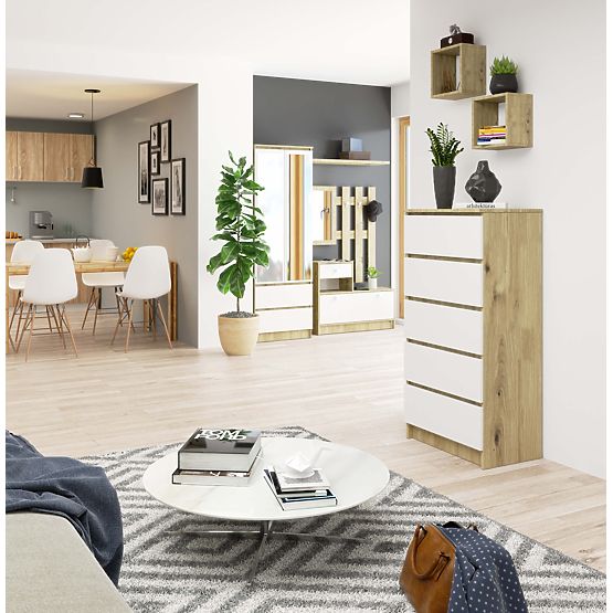 COMODĂ K60 5SZ CLP PK STEJAR ARTISAN / ALB