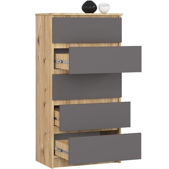 COMODĂ K60 5SZ CLP PK STEJAR ARTISAN / GRI