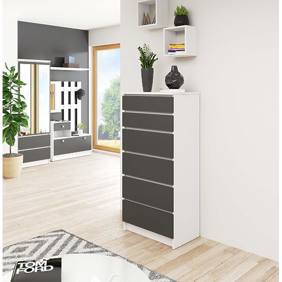 COMODĂ K60 6SZ CLP PK ALBĂ / GRI