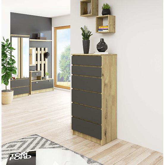 COMODĂ K60 6SZ CLP PK STEJAR ARTISAN / GRI