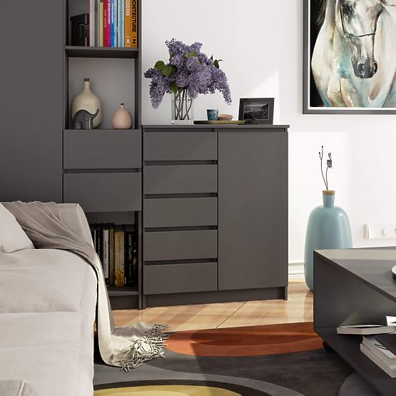 COMODĂ K80 1D 5SZ PK GRAFIT GRI