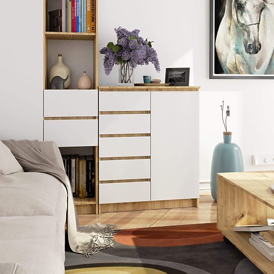 COMODĂ K80 1D 5SZ PK STEJAR ARTISAN / ALB