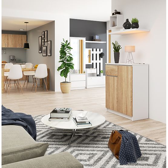 COMODĂ K80 2D 1SZ CLP PK ALB / DUB SONOMA