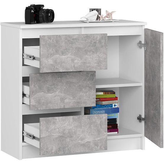 COMODĂ K80 JERRY 1D 3SZ PK ALBĂ / BETON