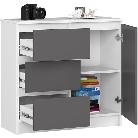 COMODĂ K80 JERRY 1D 3SZ PK ALBĂ / GRI GRAFIT