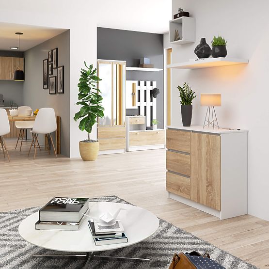 COMODĂ K80 JERRY 1D 3SZ PK ALBĂ / STEJAR SONOMA