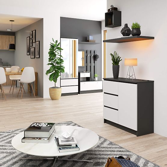 COMODĂ K80 JERRY 1D 3SZ PK GRAFITE GRI / ALB