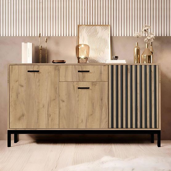 Comodă LAMINO KM-1 stejar craft/negru, picioare: negru
