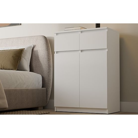 Comodă Malwa 2DD2S Dulap 2 Uși 2 Sertare pentru Living ALBĂ