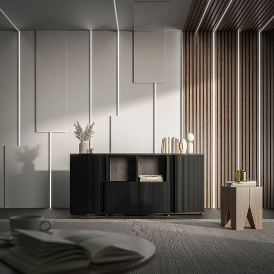 Comodă MICHELLE negru/stejar viking