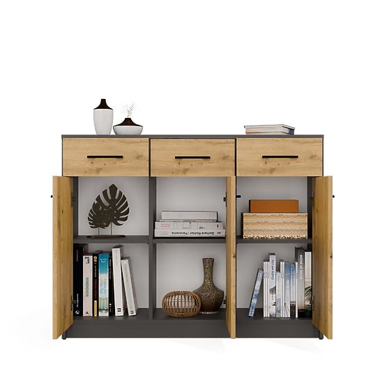 Comodă SIMPLO 3D3S Dulap 3 Sertare 3 Uși ANTRACIT STEJAR ARTISAN