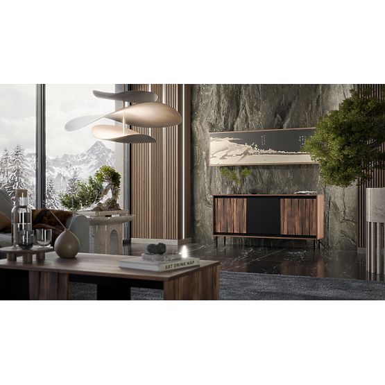 Comodă SWING KM-1 nuc/negru, picioare: negru (2p=1buc)