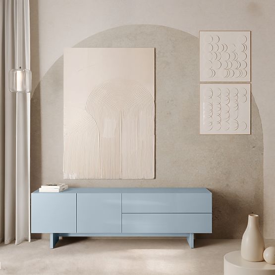 Comodă TV Glim, albastru fumuriu, lucios