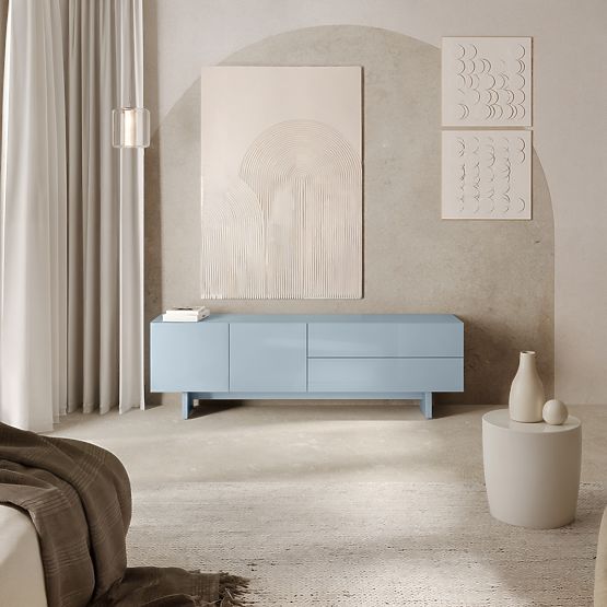 Comodă TV Glim, albastru fumuriu, lucios