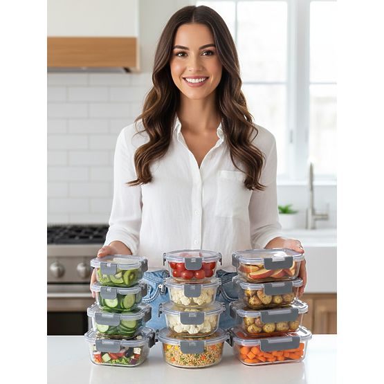 Containere de sticlă pentru alimente CATONIA - set de 12 bucăți