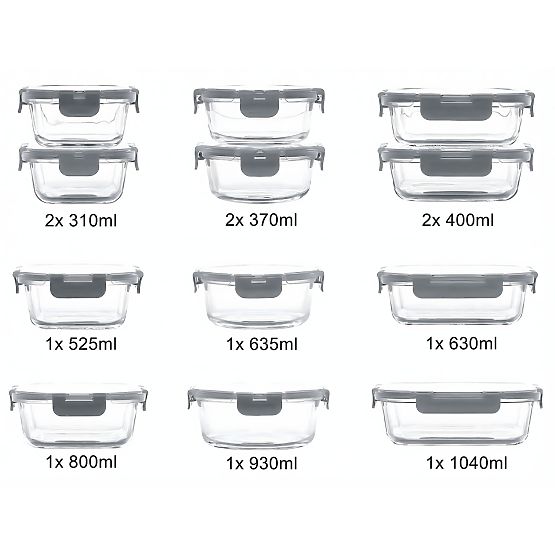 Containere de sticlă pentru alimente CATONIA - set de 12 bucăți