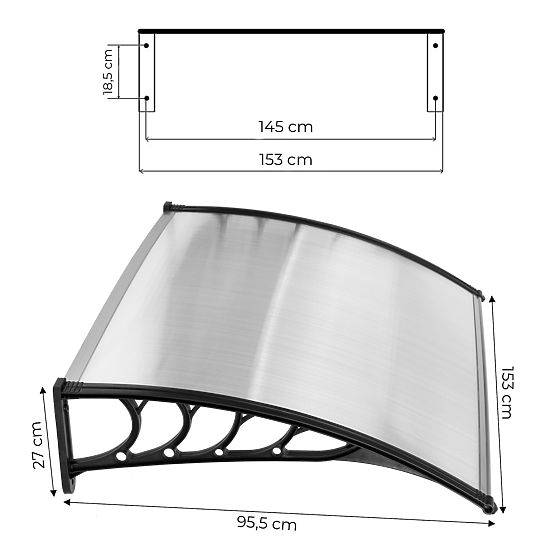 Copertină deasupra ușii 150x100 cm adăpost protecție policarbonat