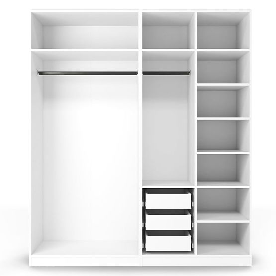 Corp/interior dulap Neroli cu 2 bare, rafturi și 3 sertare 182,2 cm, alb