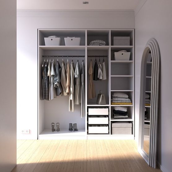 Corp/interior dulap Neroli cu 2 bare, rafturi și 3 sertare 182,2 cm, alb