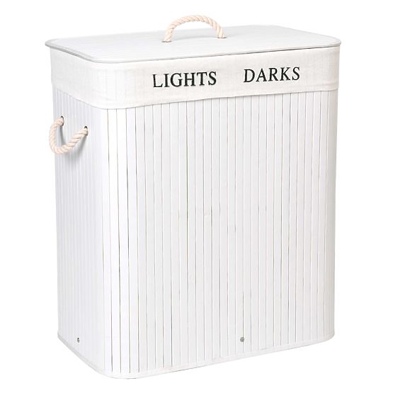 Coș de bambus cu capac 100L 2 compartimente alb