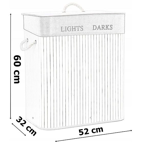 Coș de bambus cu capac 100L 2 compartimente alb