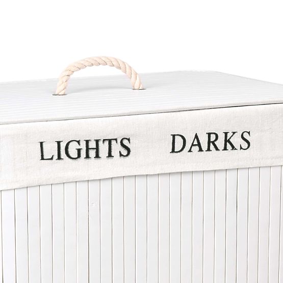 Coș de bambus cu capac 100L 2 compartimente alb