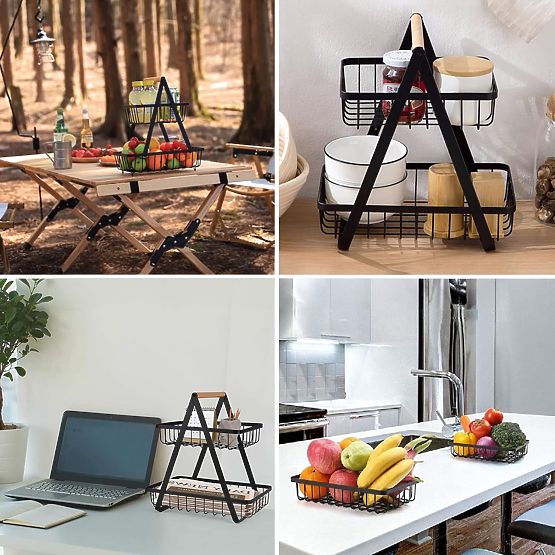 Coș de fructe PULOS 2 niveluri negru