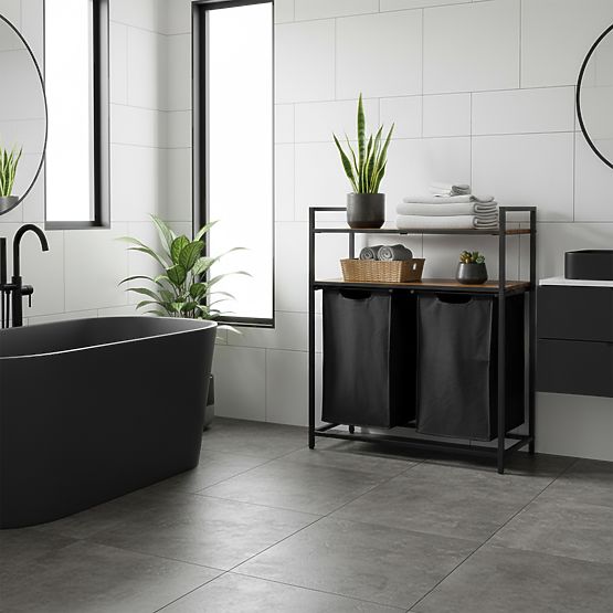 Coș de rufe cu rafturi 2 compartimente MIRUN