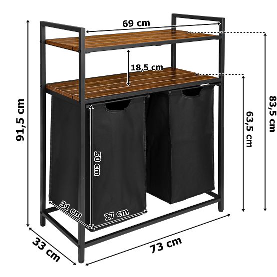 Coș de rufe cu rafturi 2 compartimente MIRUN