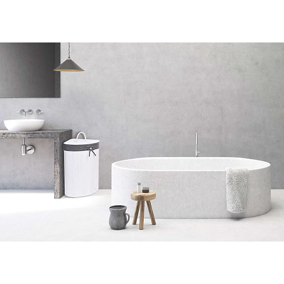 Coș de rufe de colț din bambus cu capac alb-gri