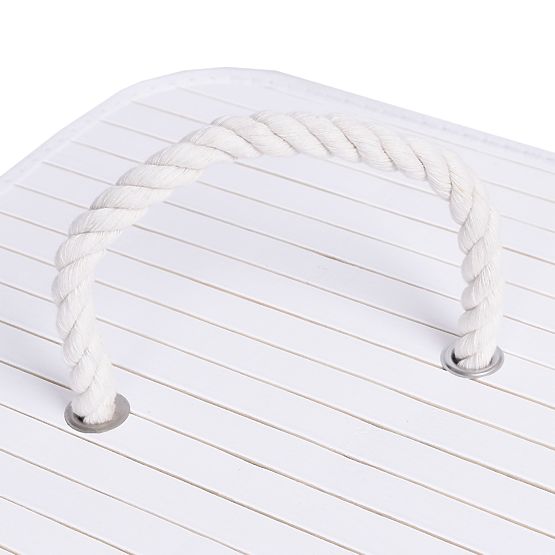 Coș de rufe de colț din bambus cu capac alb-gri