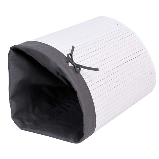 Coș de rufe de colț din bambus cu capac alb-gri