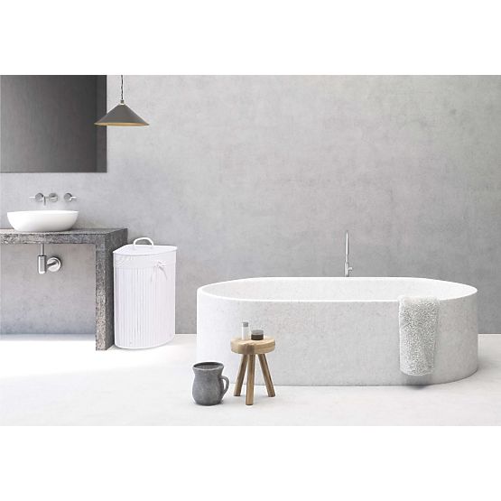 Coș de rufe de colț din bambus cu capac alb