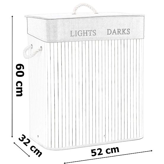 Coș de rufe de colț din bambus cu capac alb