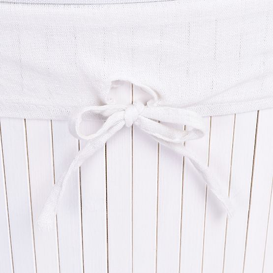 Coș de rufe de colț din bambus cu capac alb