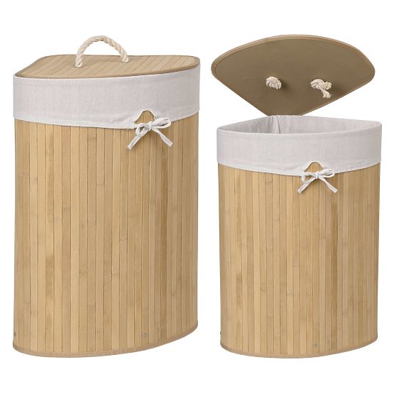 Coș de rufe de colț din bambus cu capac natural 60L