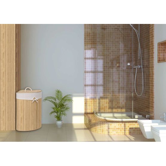 Coș de rufe de colț din bambus cu capac natural 60L