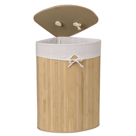 Coș de rufe de colț din bambus cu capac natural 60L