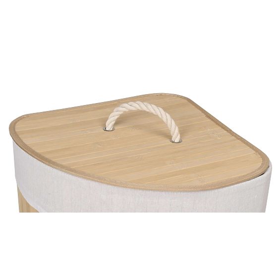 Coș de rufe de colț din bambus cu capac natural 60L