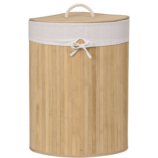 Coș de rufe de colț din bambus cu capac natural 60L