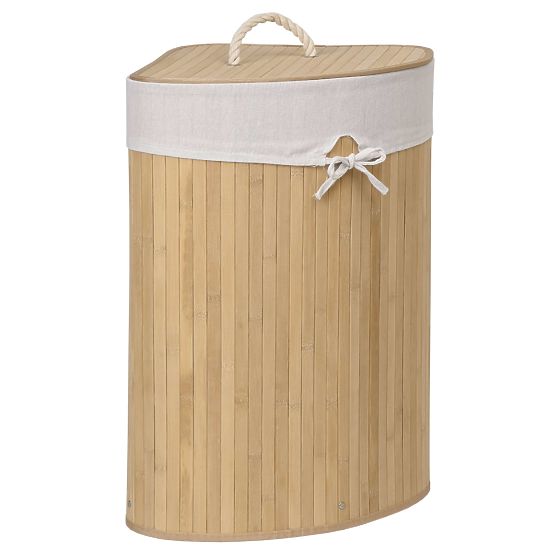 Coș de rufe de colț din bambus cu capac natural 60L