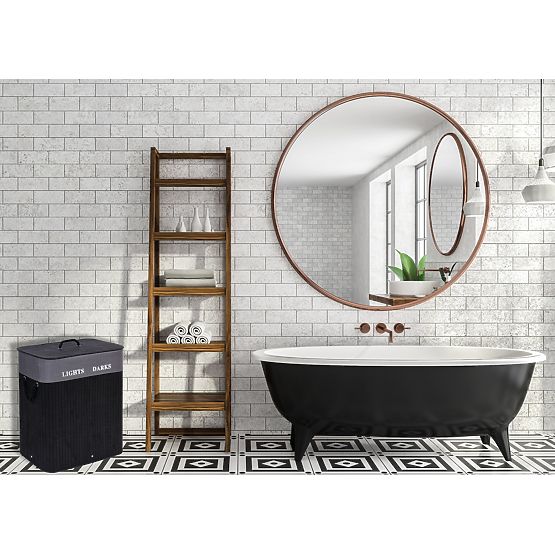 Coș de rufe din bambus cu 2 compartimente negru FSC