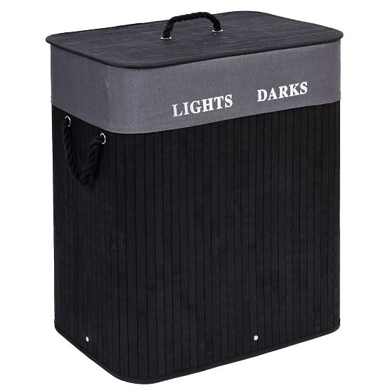 Coș de rufe din bambus cu 2 compartimente negru FSC