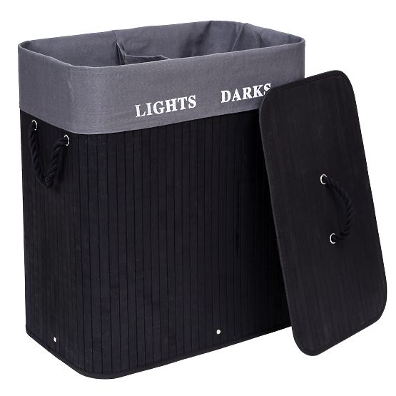 Coș de rufe din bambus cu 2 compartimente negru FSC