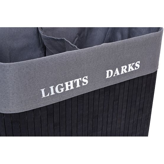 Coș de rufe din bambus cu 2 compartimente negru FSC