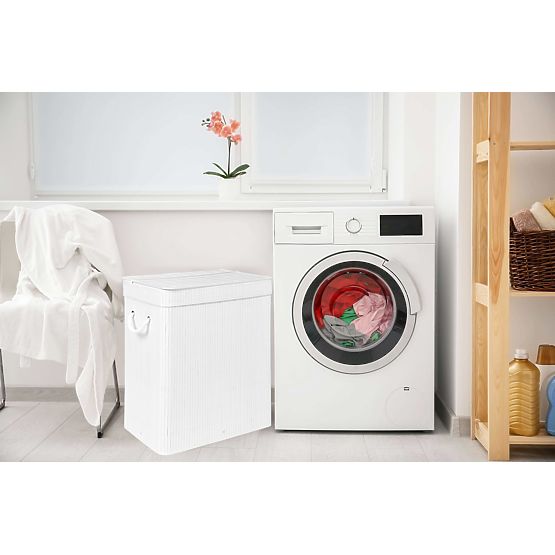 Coș de rufe din bambus cu capac 100L alb