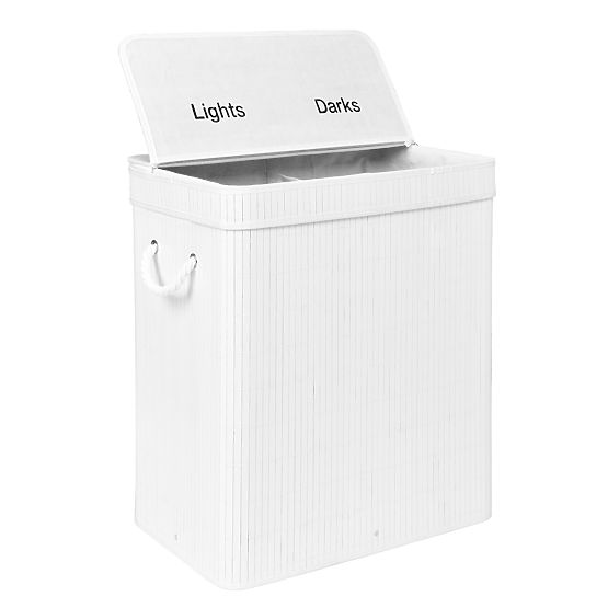 Coș de rufe din bambus cu capac 100L alb